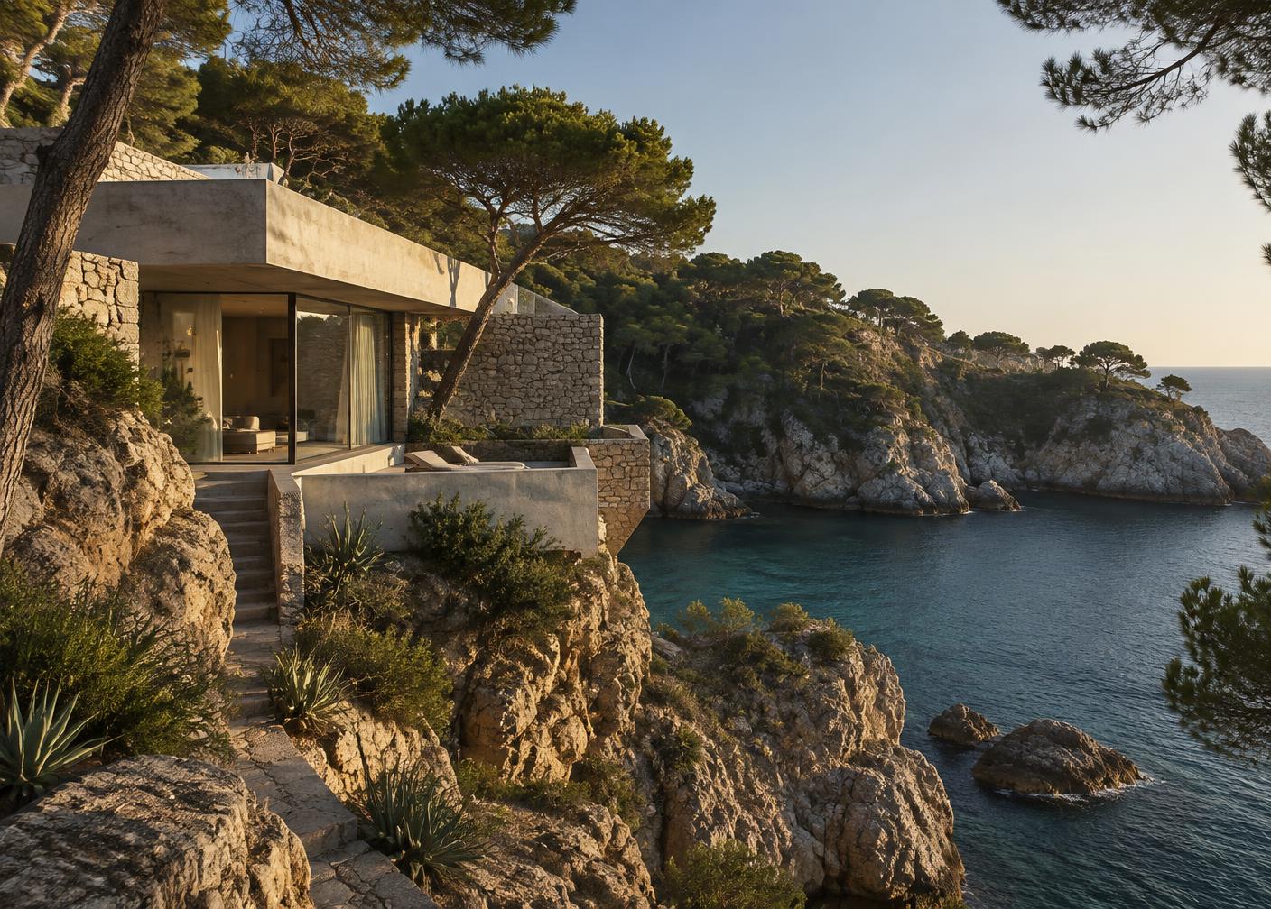 A private contemporary residence set into a pine-covered Costa Brava cove